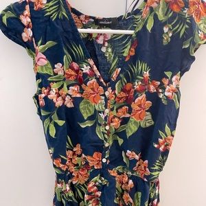 Floral Print Top Navy Blue
